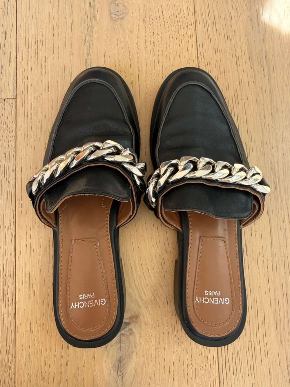 Givenchy Black Leather Chain-Trim Slide Mules